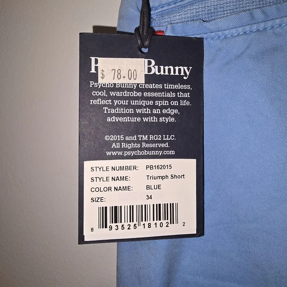 Psycho Bunny Triumph Shorts Men's 34 Blue Adjustable Waist Classic Comfort NWT